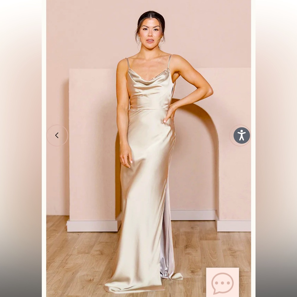 Revelry Nadia Satin Dress in Gold Champagne